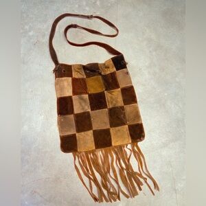Vintage 70s Leather Patchwork Tassle Bag